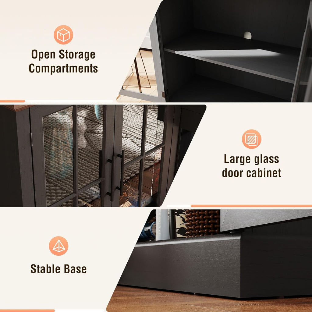 Nordivale 98" Farmhouse Fireplace TV Stand,TV Console with 36" Fireplace for TVs up to 100", Entertainment Center with Adjustable Shelves and Large Storage Cabinets for Living Room, Black & Black