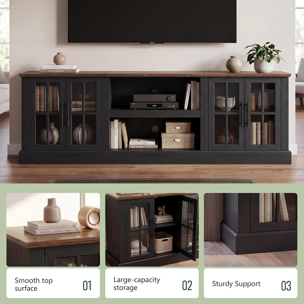Breezestival 80 Inch Farmhouse TV Stand for TVs up to 90", Media Entertainment Center with Adjustable Shelves and Large Storage Cabinets, for Living Room, Black