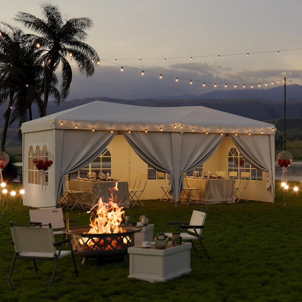 Aoxun 10x20 Pop Up Canopy Tent with 6 Removable Sidewalls, One Push Party Tent Waterproof Outdoor Canopy with 3 Adjustable Height, Portable Tents for Parties, Wedding, Commercial, Market