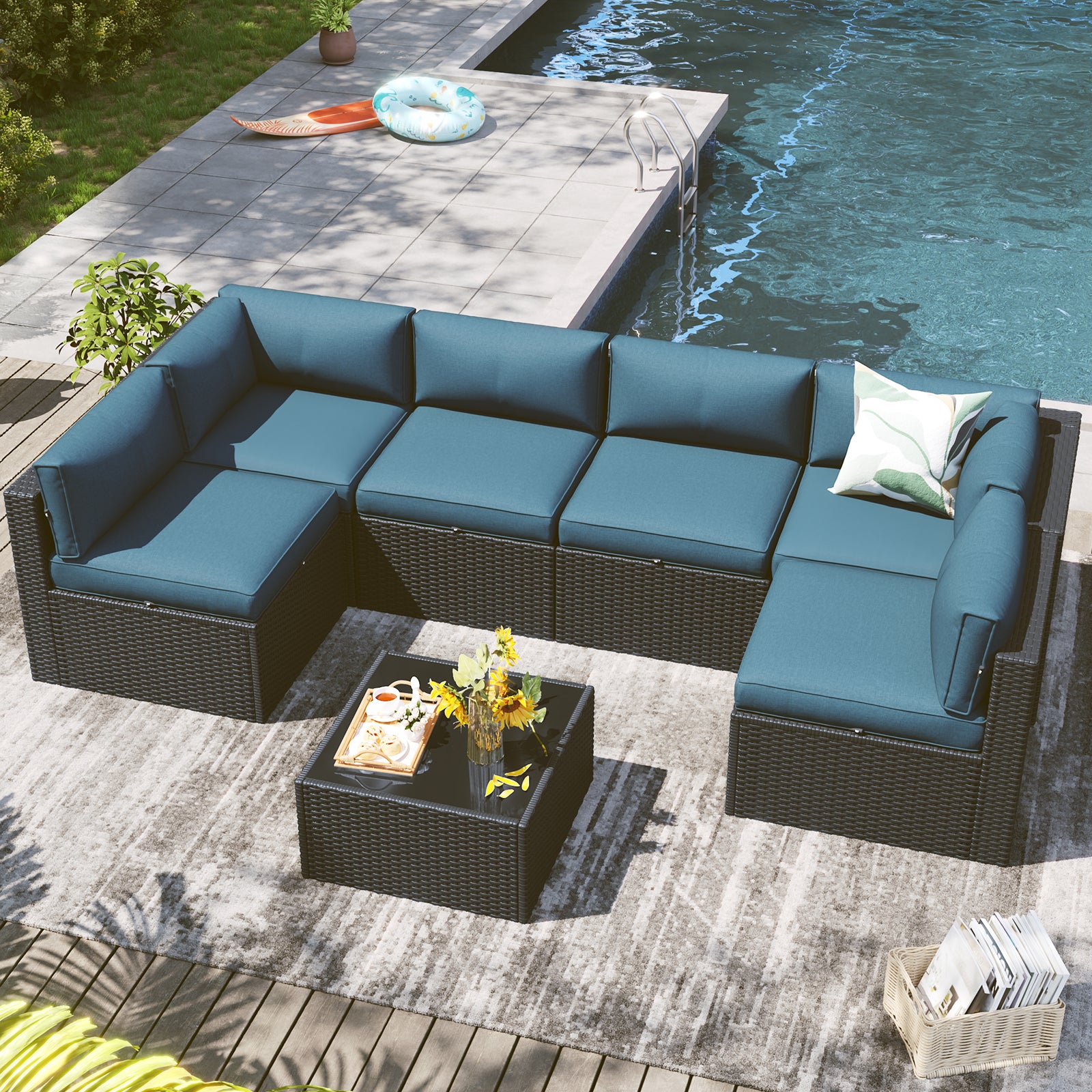 LazySunsets 7 Piece Outdoor Patio Furniture Set with Coffee Table, Outdoor Patio Furniture Sets with Waterproof Cover, Wicker Rattan Outdoor Conversation Set for Backyard & Garden, Beige