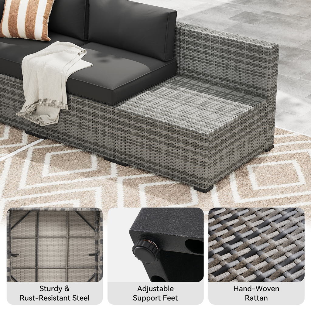 LazySunsets 7-Piece Patio Furniture Set, Wicker Rattan Outdoor Furniture with Thick Cushions, Patio Conversation Sets with Coffee Table, Outdoor Sectional Couch Sofa with Waterproof Cover