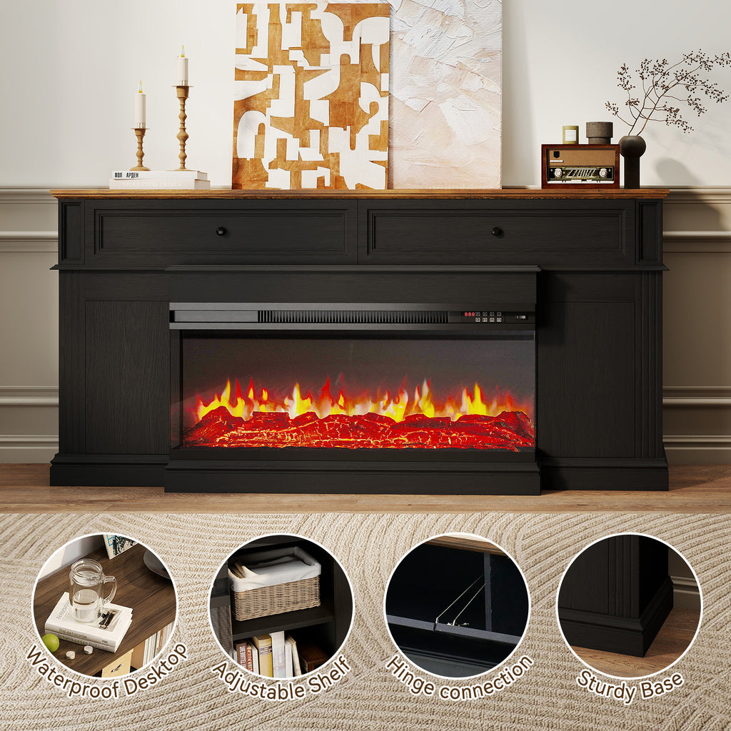 Breezestival Electric Fireplace TV Stand with 3-Sided Fireplace, 63" Entertainment Center for TVs up to 70", Modern Media Console with Large Storage, Black