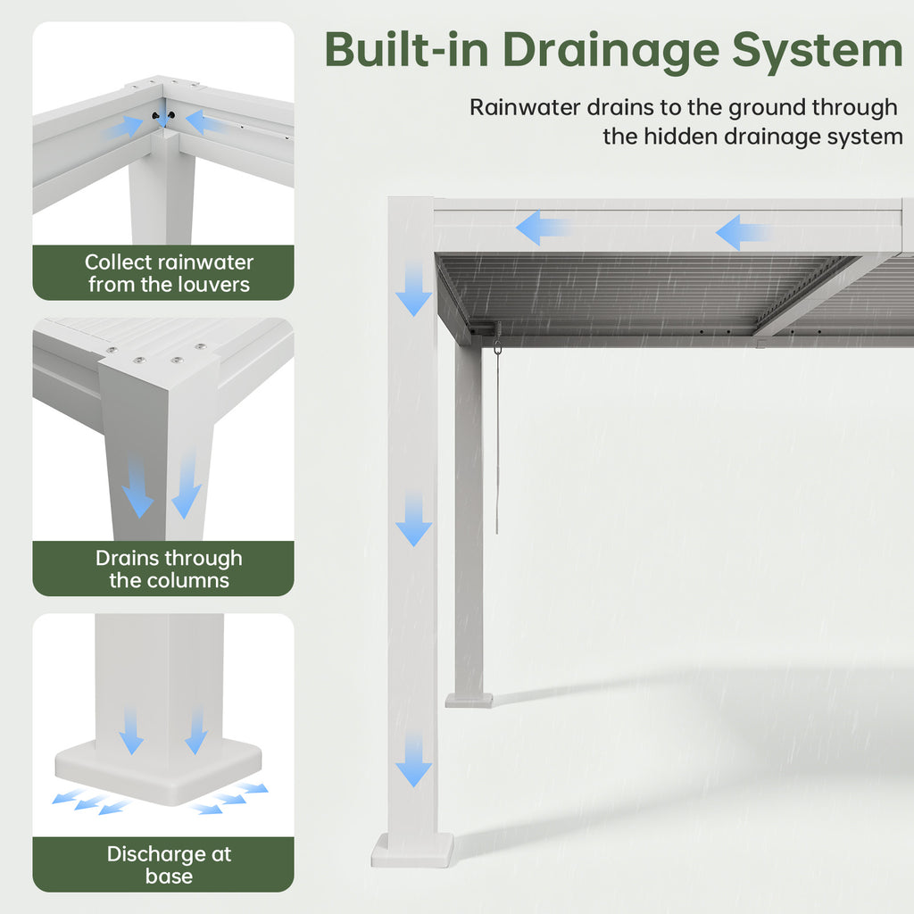 Aoxun Louvered Pergola 10x10, White Outdoor Pergola for Patio，0-90° Dual-Zone Louvers | Hidden Drainage System | Galvanized Steel Frame | 63.5 MPH Wind Rated | 3.8" Thick Posts