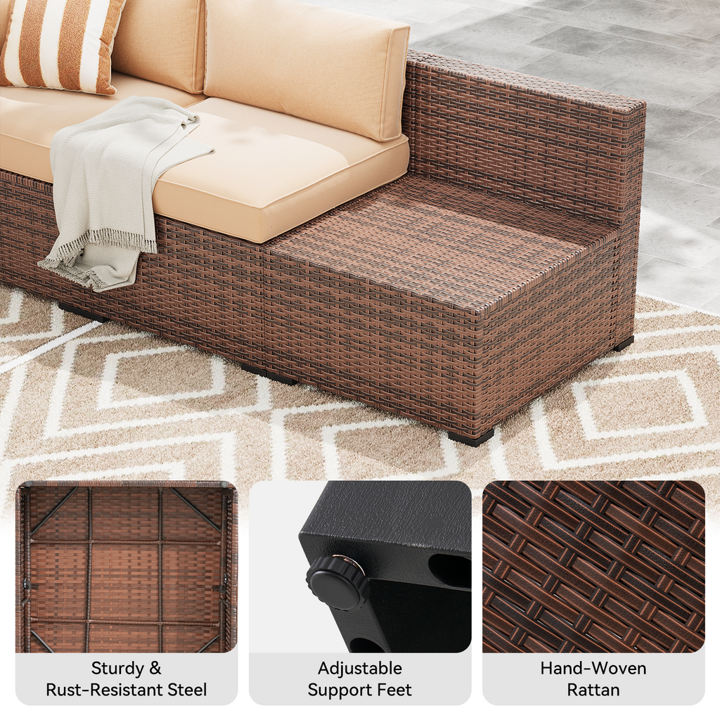 LazySunsets 7-Piece Patio Furniture Set, Wicker Rattan Outdoor Furniture with Thick Cushions, Patio Conversation Sets with Coffee Table, Outdoor Sectional Couch Sofa with Waterproof Cover