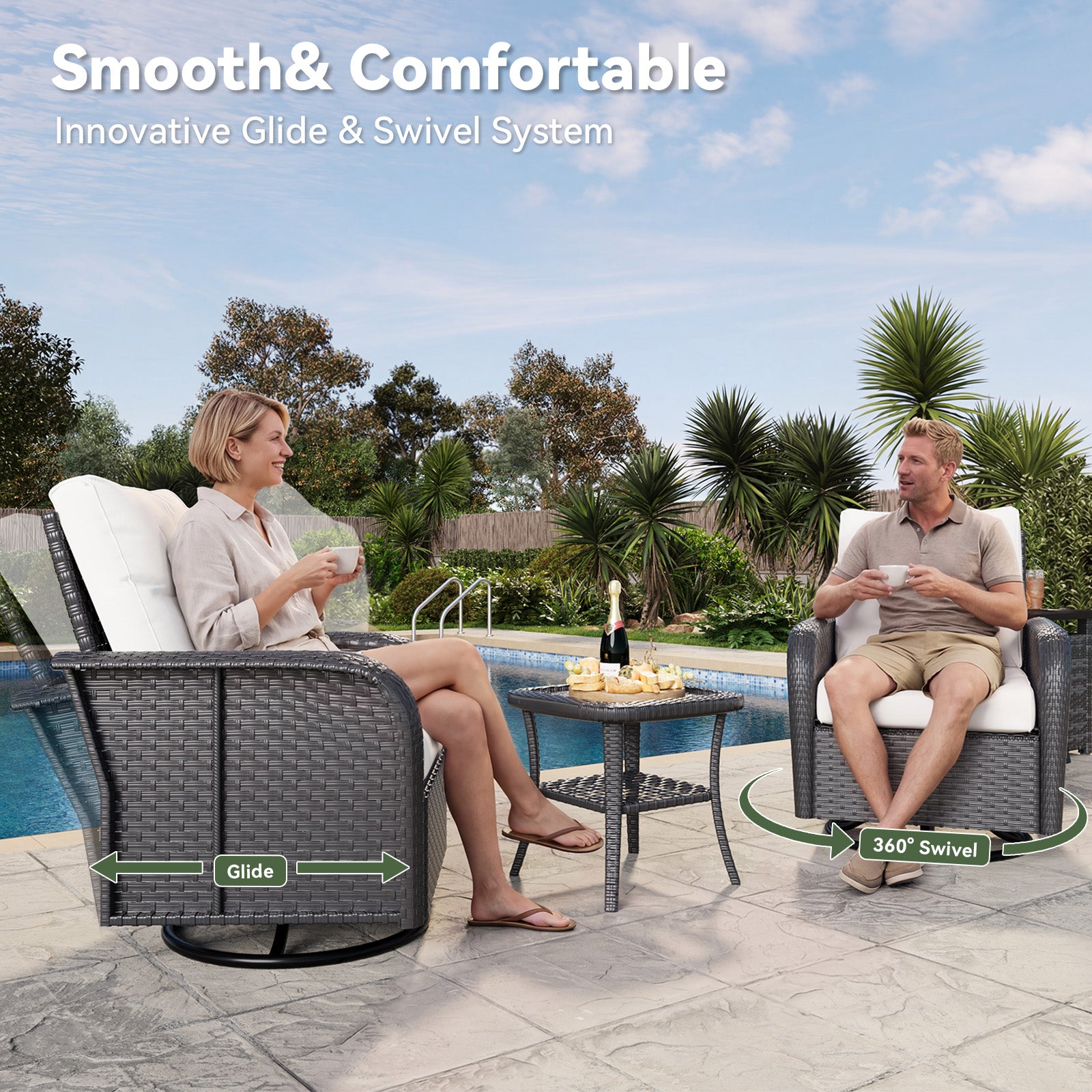 Aoxun Patio Furniture Set, Wicker Rattan Outdoor Sectional Sofa with High Back Swivel Rocker Chairs, Outdoor Patio Furniture Set