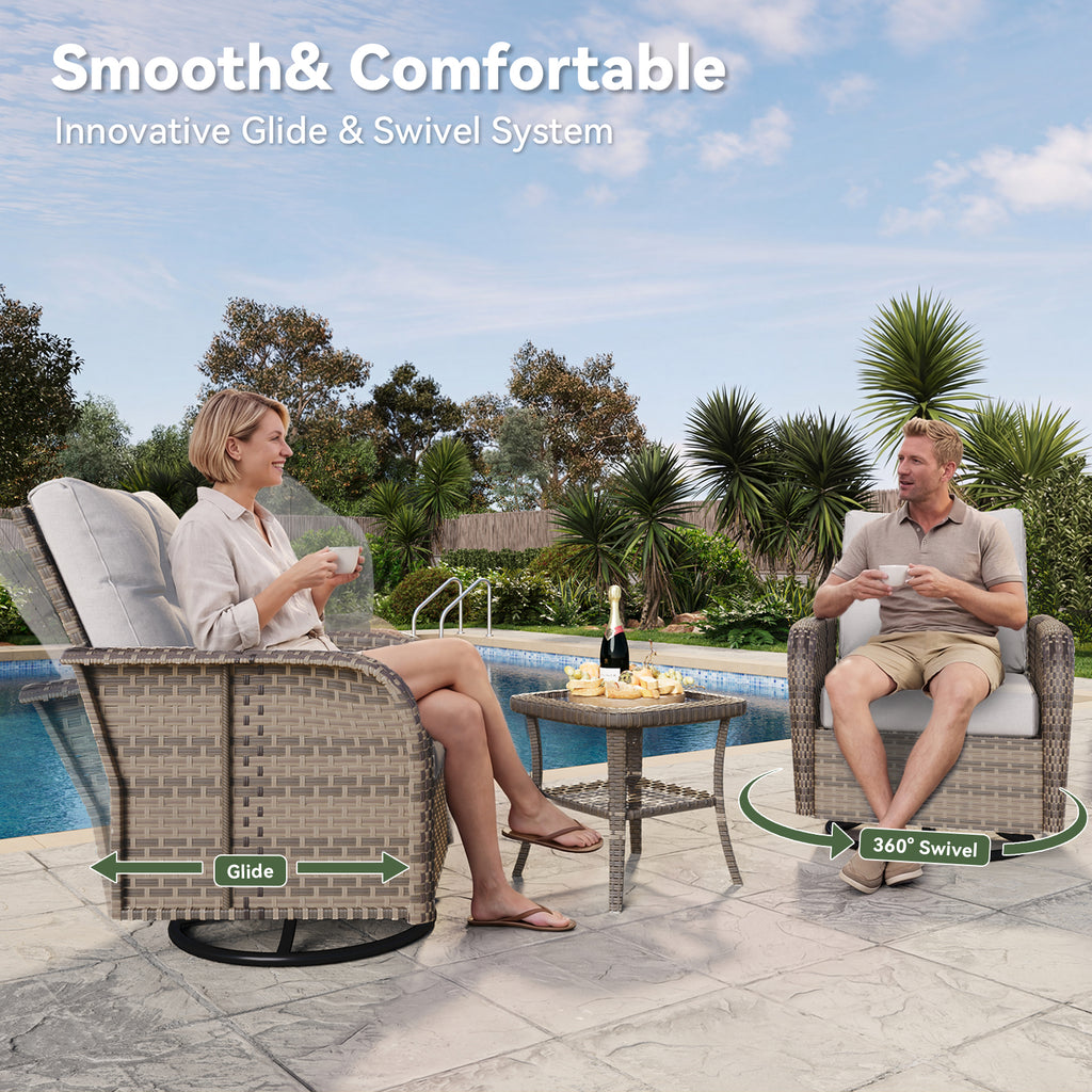 Aoxun Patio Furniture Set, Wicker Rattan Outdoor Sectional Sofa with High Back Swivel Rocker Chairs, Outdoor Patio Furniture Set