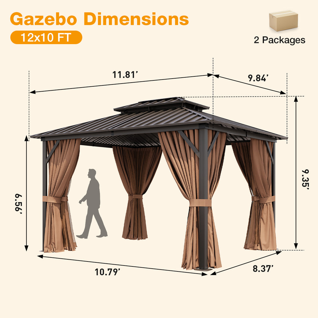 Breezestival Hardtop Gazebo, Metal Frame with Double Galvanized Steel Roof, Permanent Outdoor Pergola with Curtains and Netting Included for Backyard, Patio, Lawn and Garden