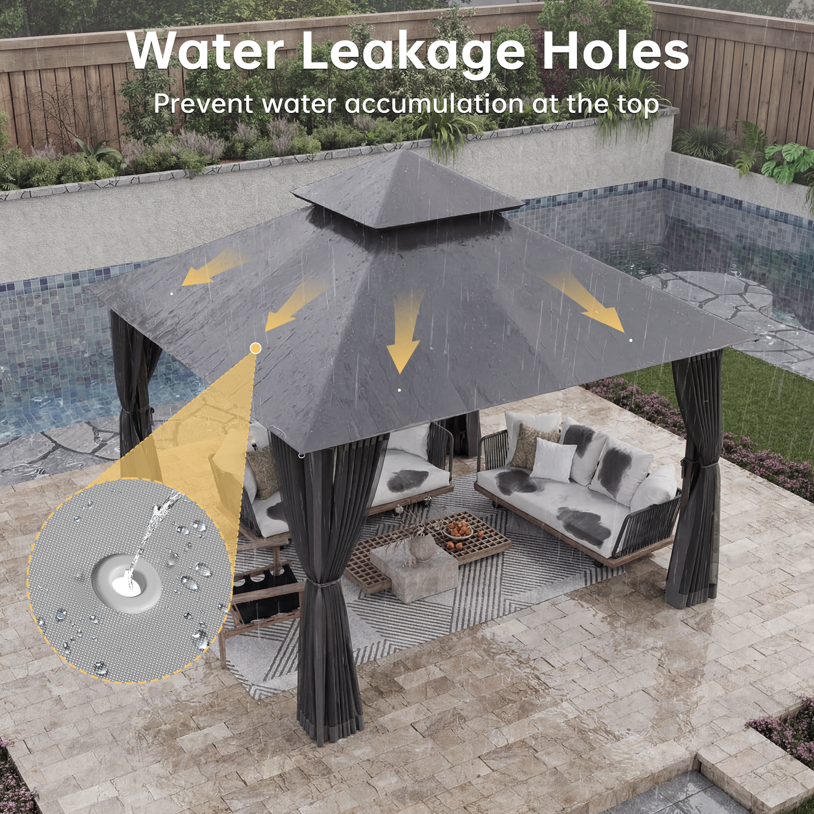 Aoxun 10x10 Gazebo with Double Roof & Mosquito Netting Outdoor Heavy-Duty Party Tent, Patio Tent with Zipper Screens - Backyard Garden Lawn Shelter Includes Wind Ropes Expansion Bolts, Gray