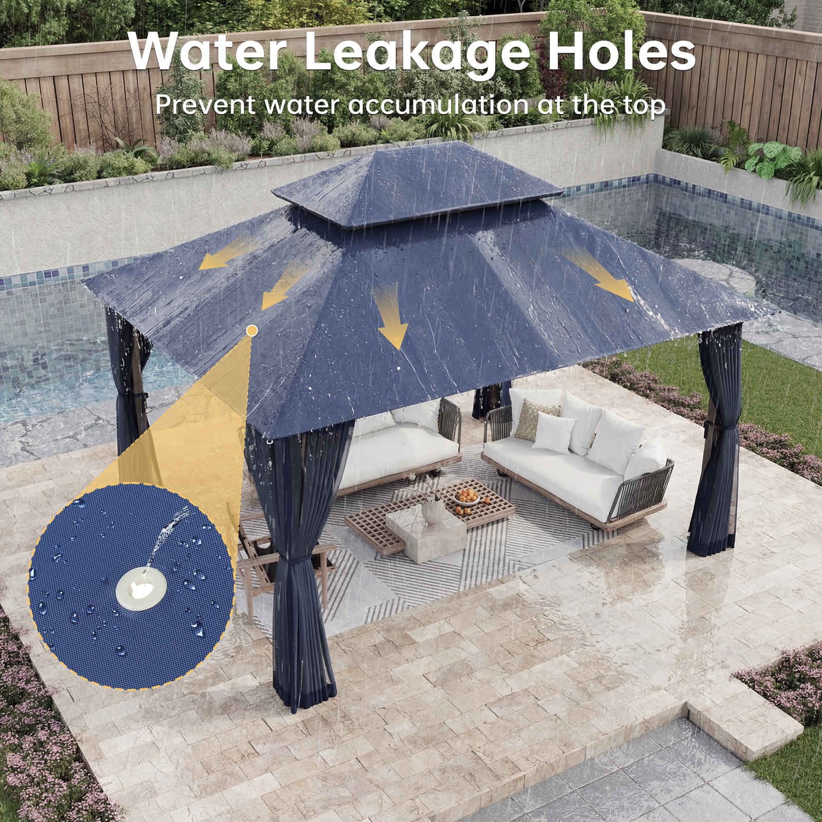 Aoxun 12x10 Gazebo with Double Roof & Mosquito Netting Outdoor Heavy-Duty Party Tent, Patio Tent with Zipper Screens - Backyard Garden Lawn Shelter Includes Wind Ropes Expansion Bolts, Gray