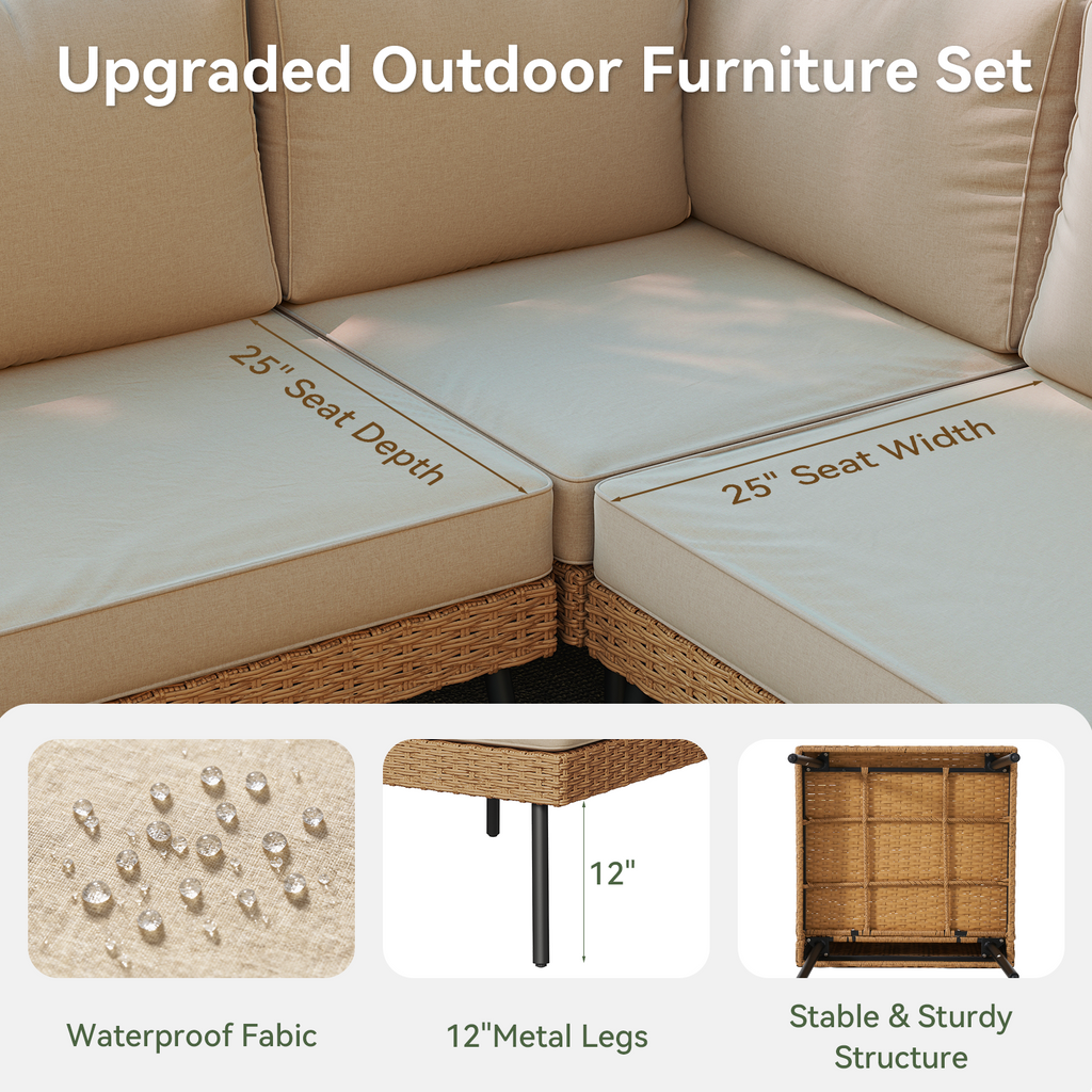 Aoxun 8 Piece Patio Furniture Set, 8 Seats Outdoor Sectional Sofas with Thick Cushion, Wicker Outdoor Patio Furniture Set with Ottomans for Party, Garden, Backyard