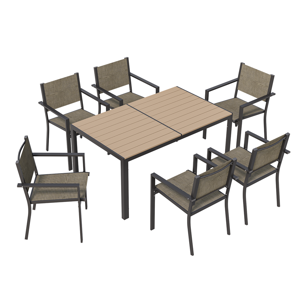 Aoxun 7-Piece Patio Table and Chairs Set for 6, All Weather Outdoor Dining Set with 6 Textilene Chairs and 1 Rectangular Metal Table, Patio Dining Sets for Backyard, Garden and Poolside