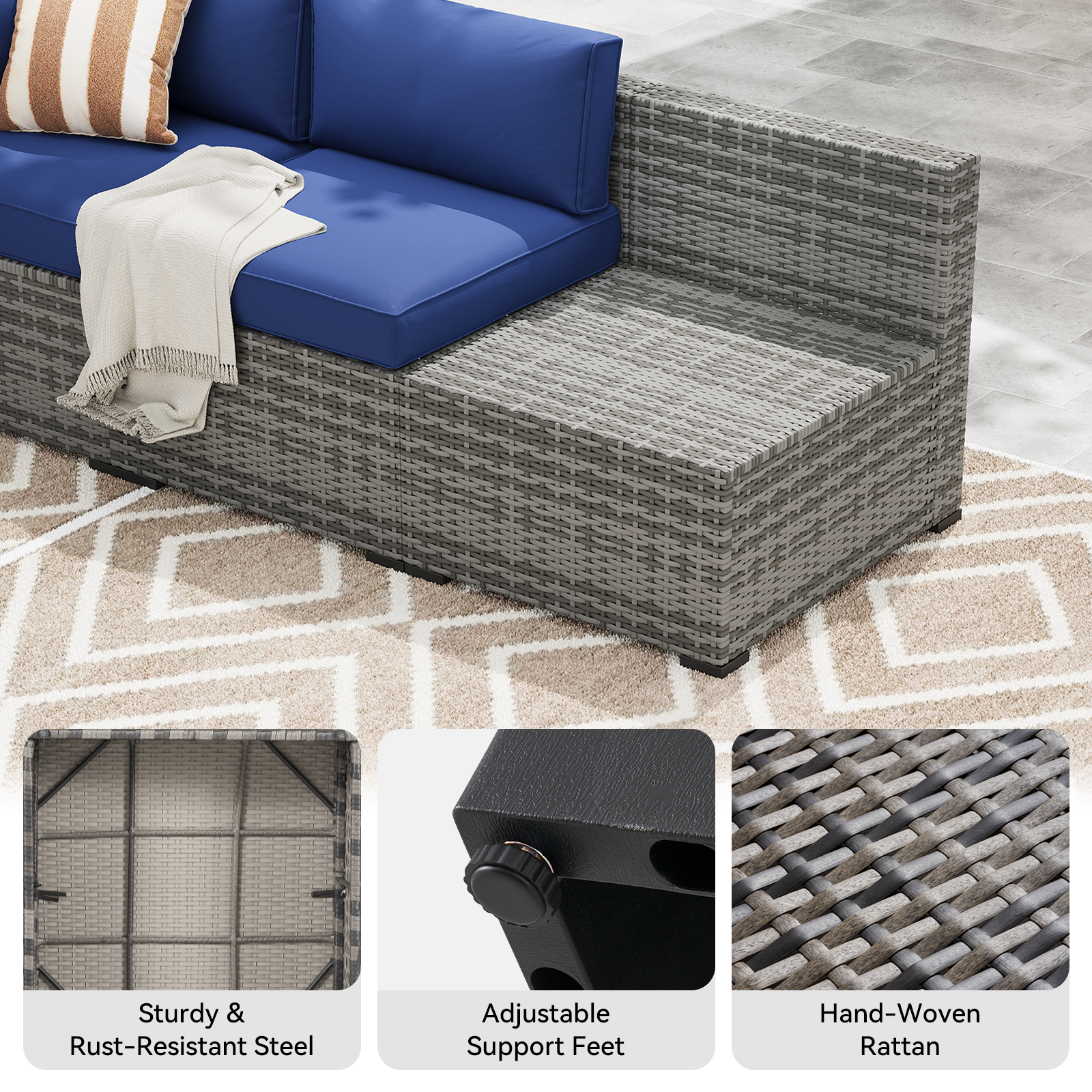 LazySunsets 7-Piece Patio Furniture Set, Wicker Rattan Outdoor Furniture with Thick Cushions, Patio Conversation Sets with Coffee Table, Outdoor Sectional Couch Sofa with Waterproof Cover