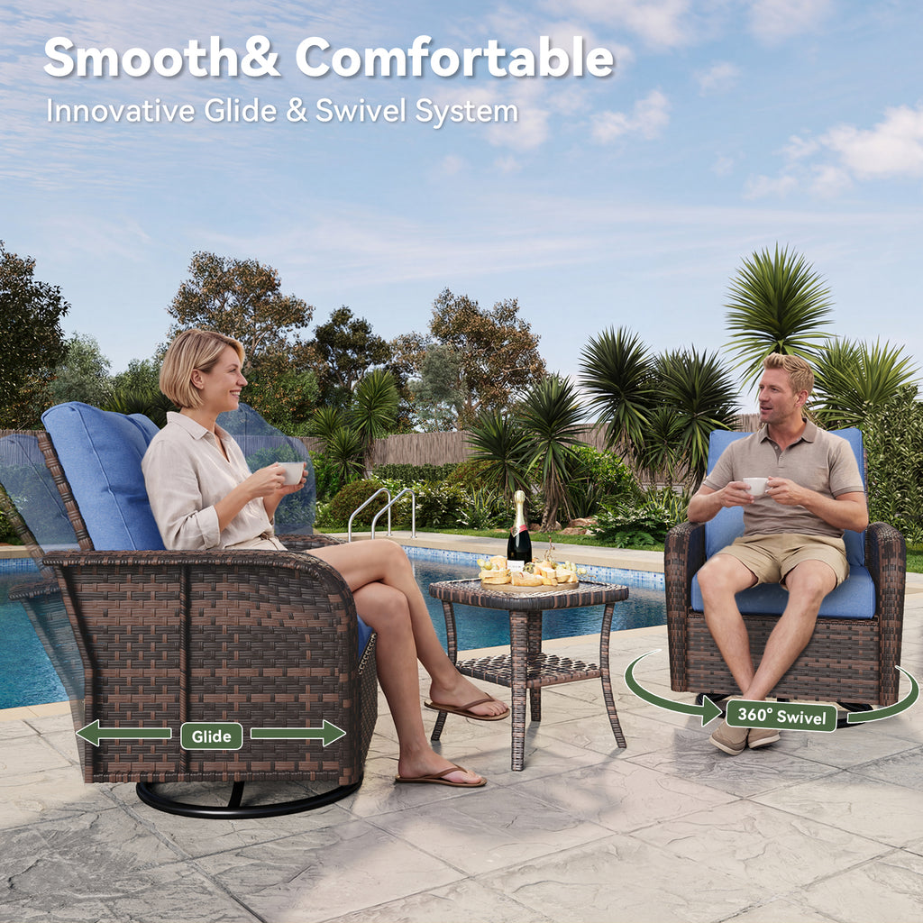 Aoxun Patio Furniture Set, Wicker Rattan Outdoor Sectional Sofa with High Back Swivel Rocker Chairs, Outdoor Patio Furniture Set