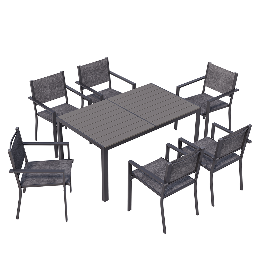 Aoxun 7-Piece Patio Table and Chairs Set for 6, All Weather Outdoor Dining Set with 6 Textilene Chairs and 1 Rectangular Metal Table, Patio Dining Sets for Backyard, Garden and Poolside