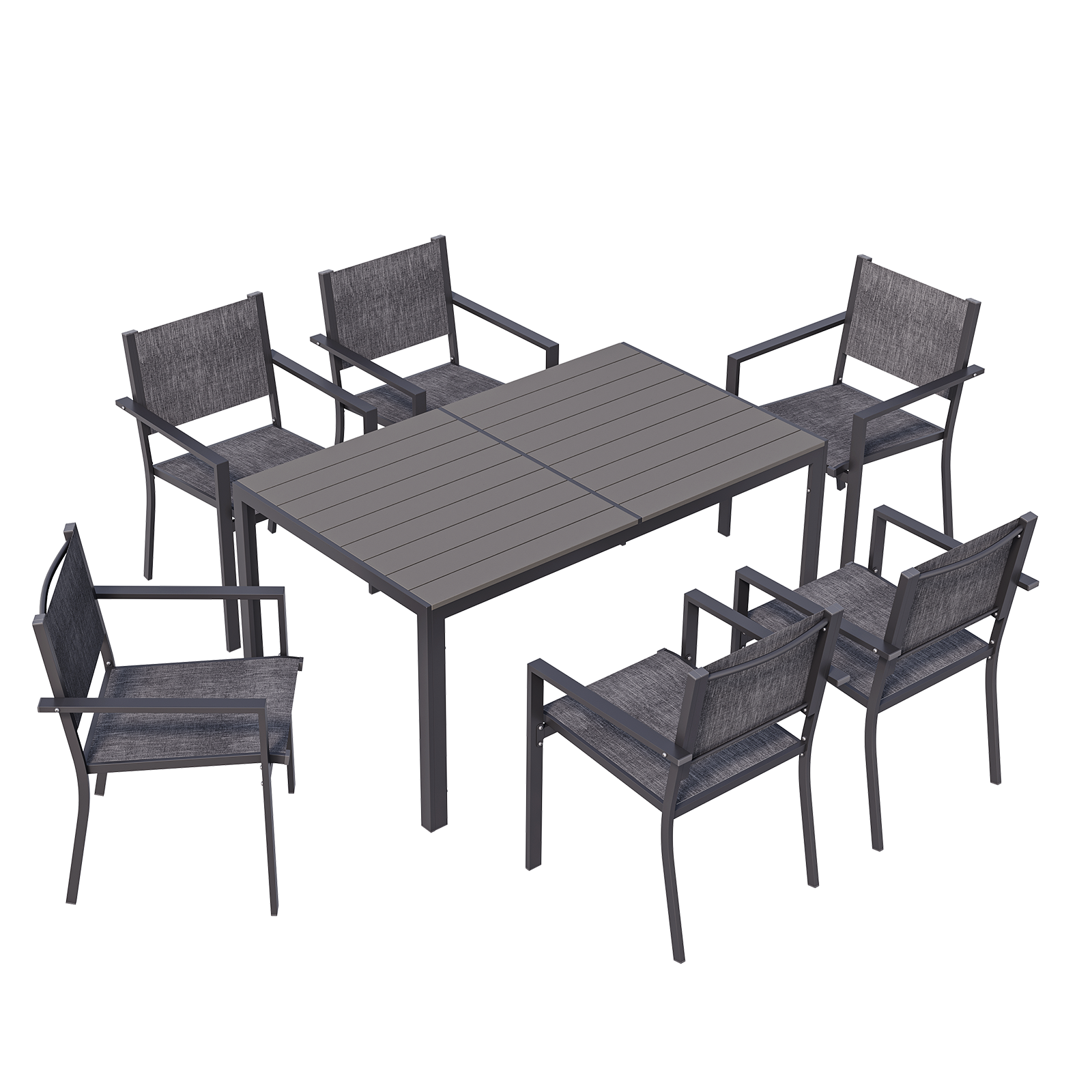 Aoxun 7-Piece Patio Table and Chairs Set for 6, All Weather Outdoor Dining Set with 6 Textilene Chairs and 1 Rectangular Metal Table, Patio Dining Sets for Backyard, Garden and Poolside