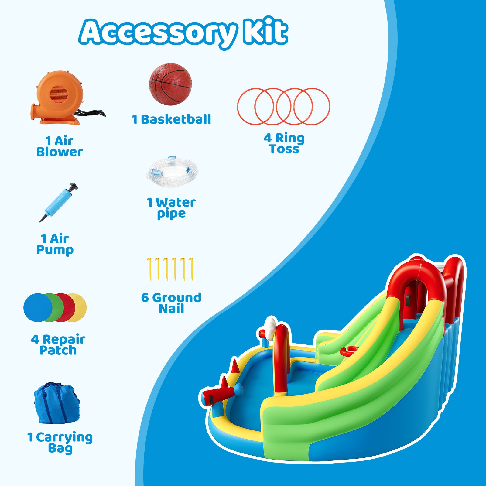 Inflatable Water Slide for Kids Backyard with 450W Blower, Jumping Castle with Water Slide, Water Park Bounce House for Indoor and Outdoor Activities