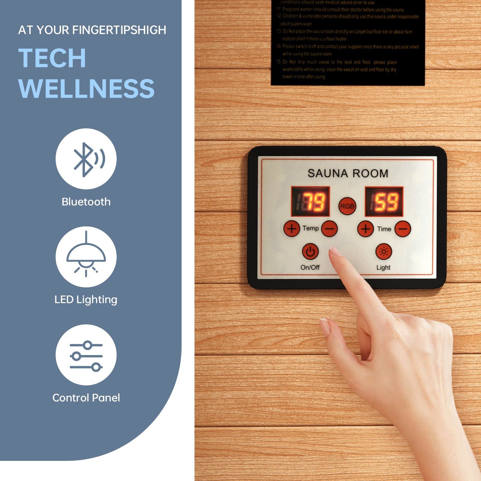 SunSwell  1 Person Home Infrared Saunas with Control Panel,10 Chromotherapy, Bluetooth Speakers, Low EMF Wooden Indoor Sauna for House and Gym,33.4 * 33.4 * 66.9 inch