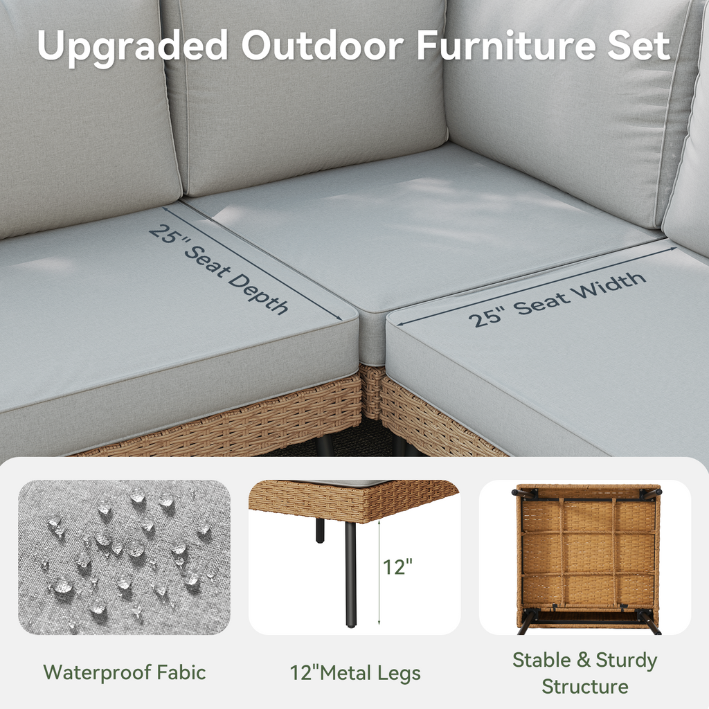 Aoxun 8 Piece Patio Furniture Set, 8 Seats Outdoor Sectional Sofas with Thick Cushion, Wicker Outdoor Patio Furniture Set with Ottomans for Party, Garden, Backyard