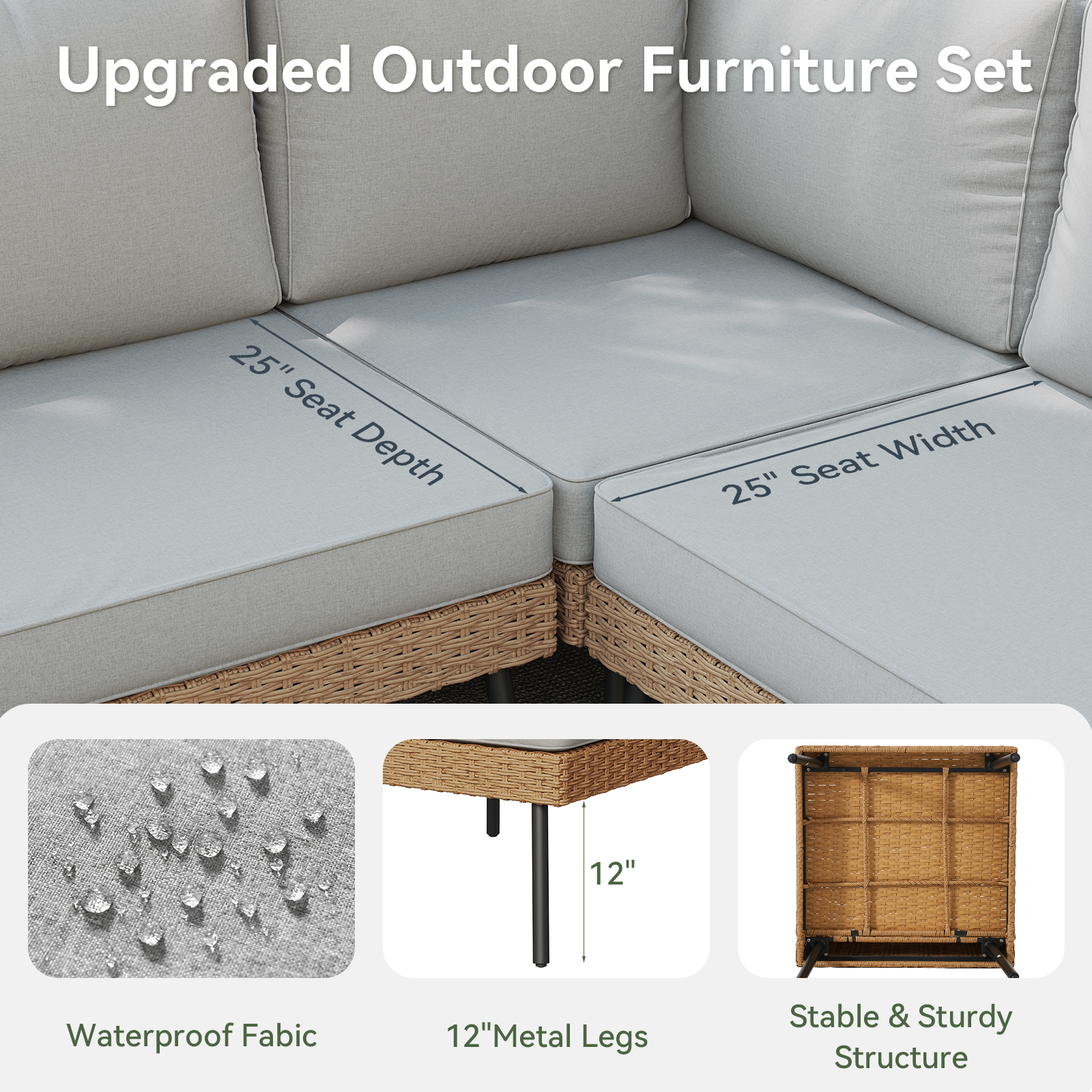 Aoxun 8 Piece Patio Furniture Set, 8 Seats Outdoor Sectional Sofas with Thick Cushion, Wicker Outdoor Patio Furniture Set with Ottomans for Party, Garden, Backyard