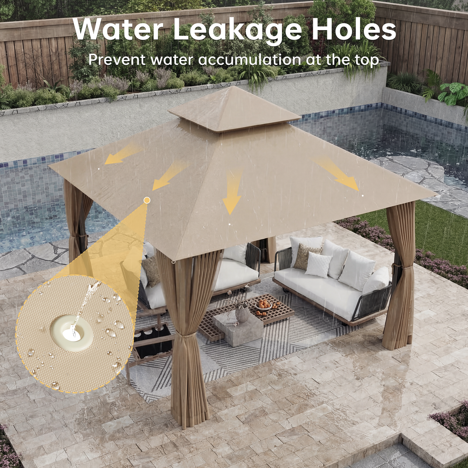 Aoxun 10x10 Gazebo with Double Roof & Mosquito Netting Outdoor Heavy-Duty Party Tent, Patio Tent with Zipper Screens - Backyard Garden Lawn Shelter Includes Wind Ropes Expansion Bolts, Beige