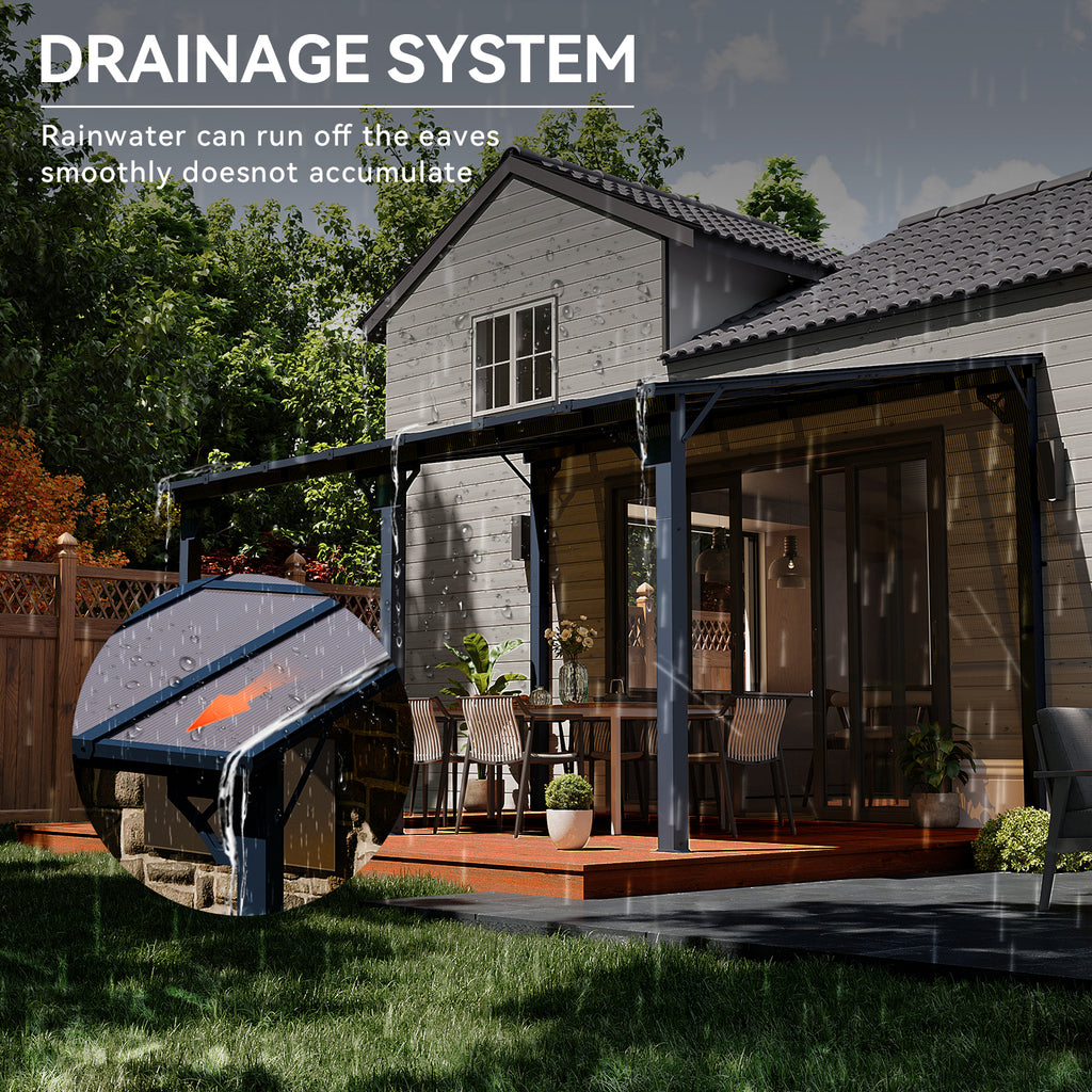 BinpLax 14x10 Lean to Gazebo with Polycarbonate Panel Wall Mounted Gazebo with Aluminum Top Frame Awing for Patio, Deck, Garden