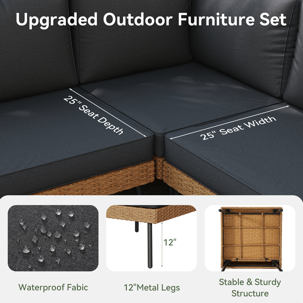 Aoxun 8 Piece Patio Furniture Set, 8 Seats Outdoor Sectional Sofas with Thick Cushion, Wicker Outdoor Patio Furniture Set with Ottomans for Party, Garden, Backyard