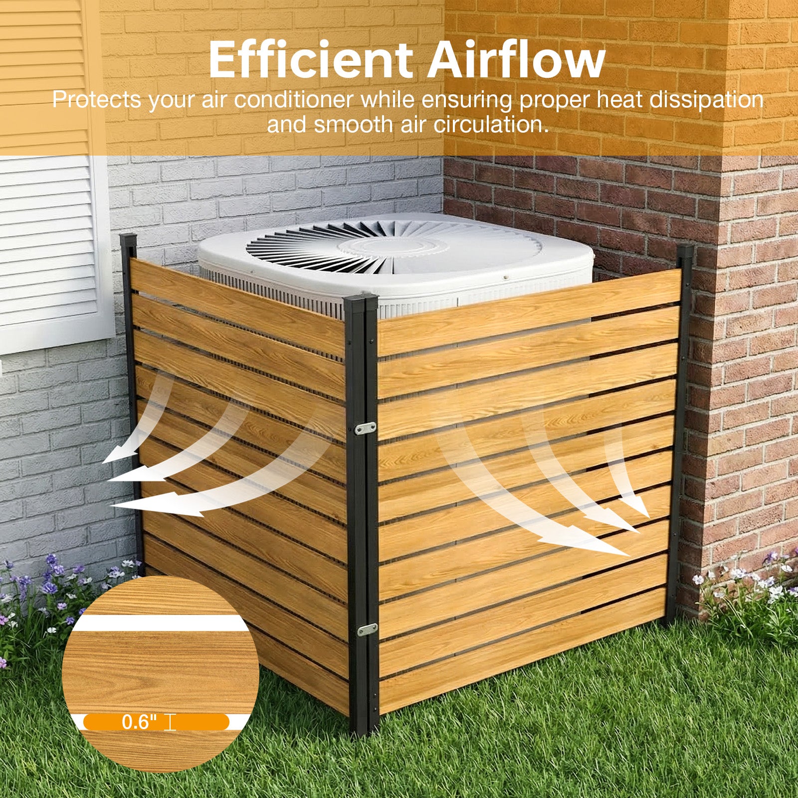 Breezestival 2 Panels Wood Privacy Screen, 41" x 38" No-Dig Outdoor Air Conditioner Fence Trash Cans, Weather-Resistant Wooden Sectional Fencing for Garden, Patio, and Backyard Privacy