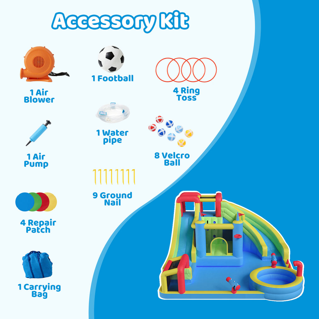 SunSwell Inflatable Water Slide for Kids Backyard with 450W Blower, Jumping Castle with Water Slide, Water Park Bounce House for Indoor and Outdoor Activities