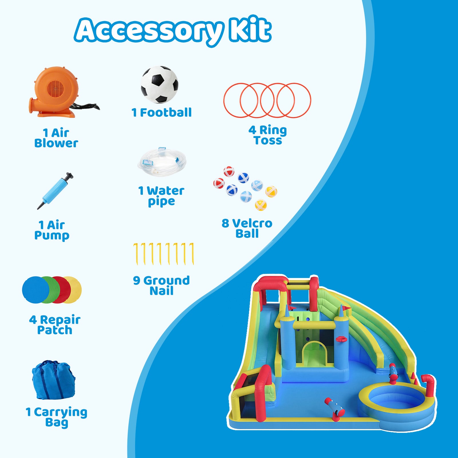 SunSwell Inflatable Water Slide for Kids Backyard with 450W Blower, Jumping Castle with Water Slide, Water Park Bounce House for Indoor and Outdoor Activities