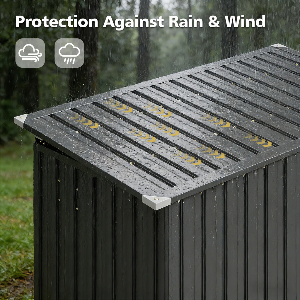 50 Cu. Ft Outdoor Trash Can Shed with Pneumatic Support Rod, 5x2.6 Ft Outdoor Storage Shed w/Lockable Doors & Waterproof Lid Chain,Ideal for 2 Trash Bins for Patio/Garden/Backyard