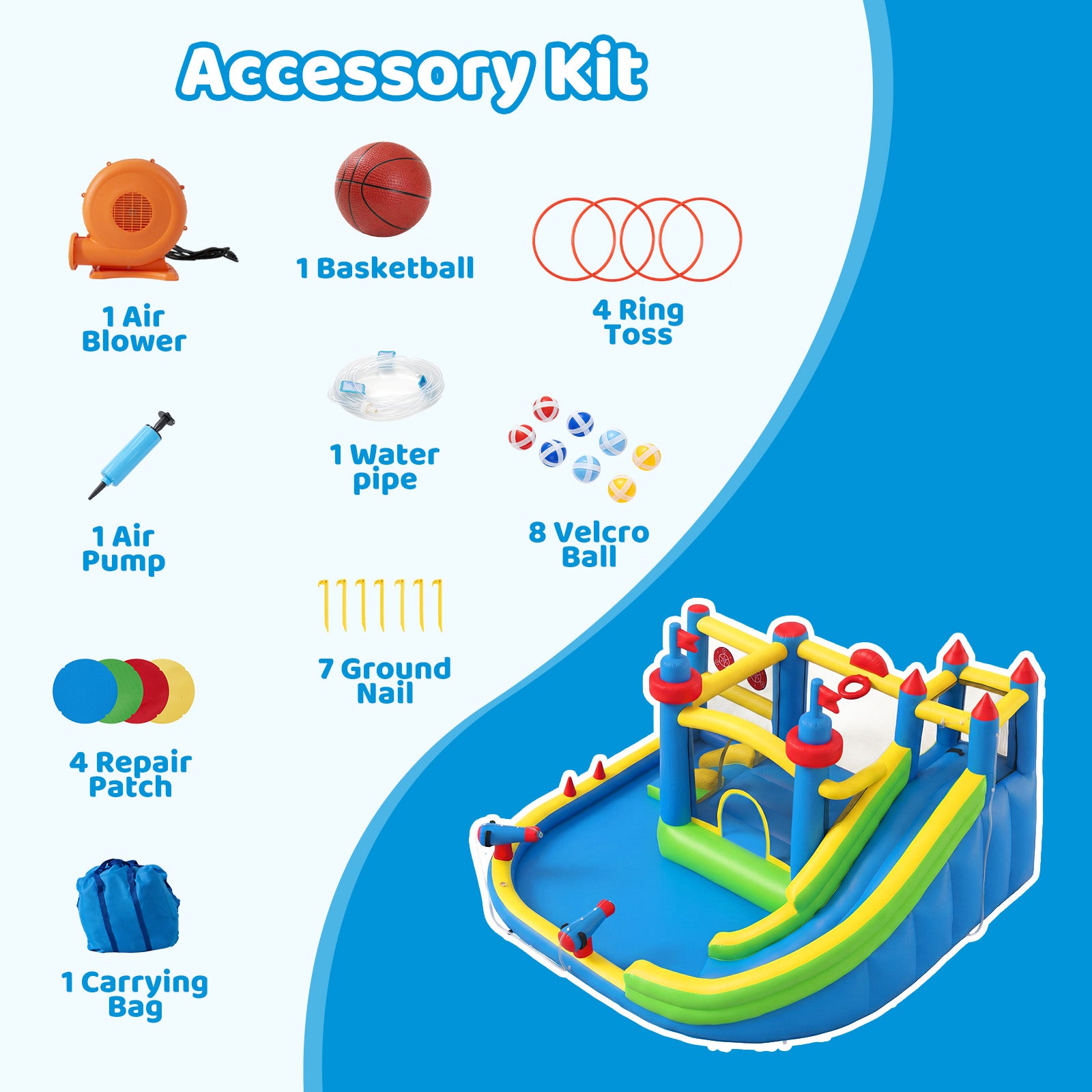 SunSwell Inflatable Water Slide for Kids Backyard with 450W Blower, Jumping Castle with Water Slide, Water Park Bounce House for Indoor and Outdoor Activities