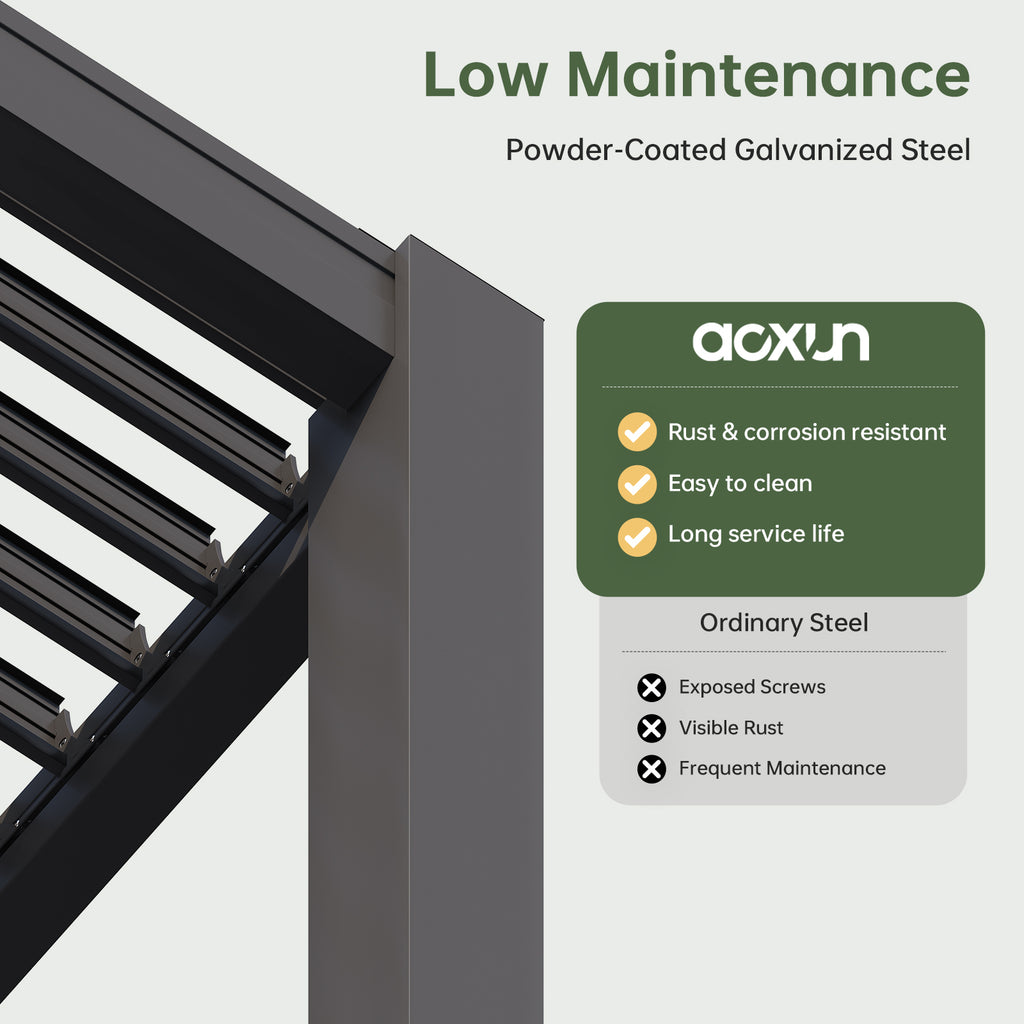 LazySunsets Louvered Pergola 10x10, Outdoor Pergola with Adjustable Louvers Outdoor Gazebo with 2 Independent Adjustable Roofs, Integrated Drainage System for Patios, Deck & Backyard, Gray