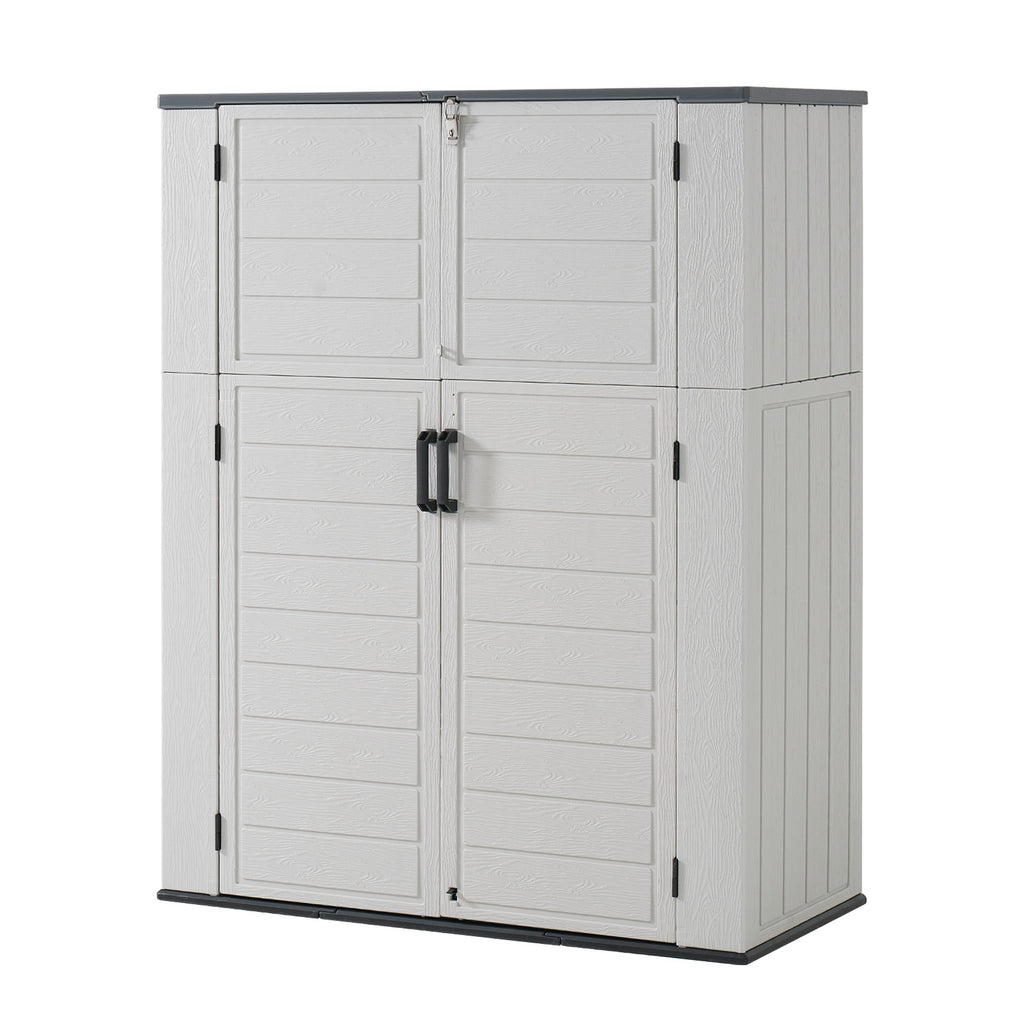 Breezestival 61 Cu.Ft Outdoor Storage Shed, Widened Outdoor Storage Cabinet Waterproof Vertical Resin Shed with Floor for Patio, Garden Tools, Pool Equipment, Easy to Assemble (White)