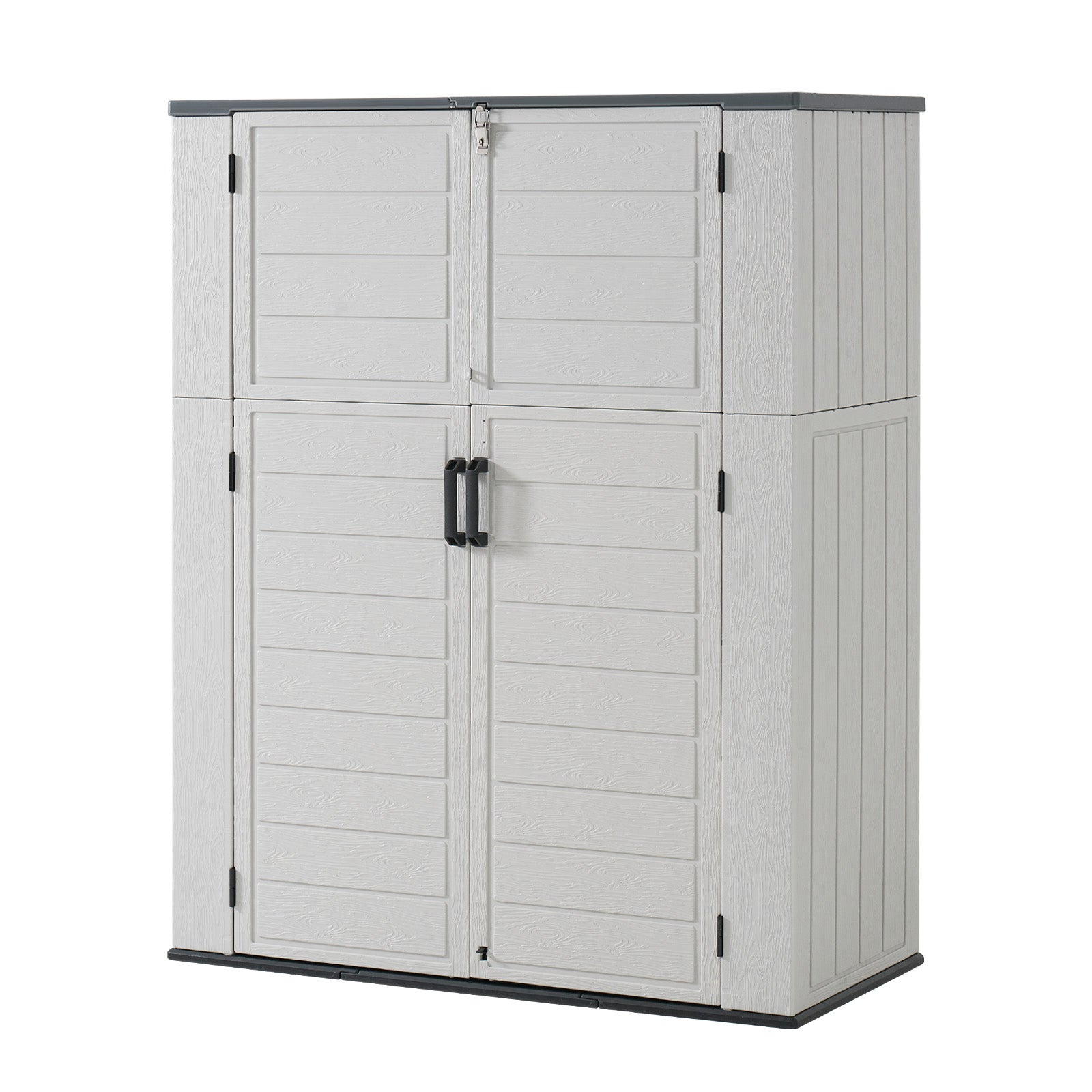 Breezestival 61 Cu.Ft Outdoor Storage Shed, Widened Outdoor Storage Cabinet Waterproof Vertical Resin Shed with Floor for Patio, Garden Tools, Pool Equipment, Easy to Assemble (White)