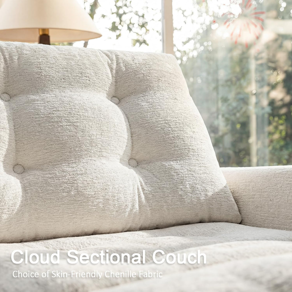 Nordivale 110" Cloud Sectional Couches L-Shaped Modular Boneless Chenille Sofa Couches with Deep Seat Ottoman and Side Pockets, Module Combination for Living Room 3 Seater