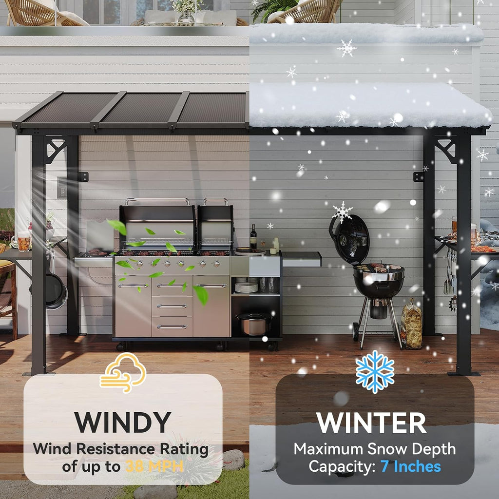 Aoxun 12x5 FT Gazebo, Grill Gazebo with Sloping Steel Roof, Black