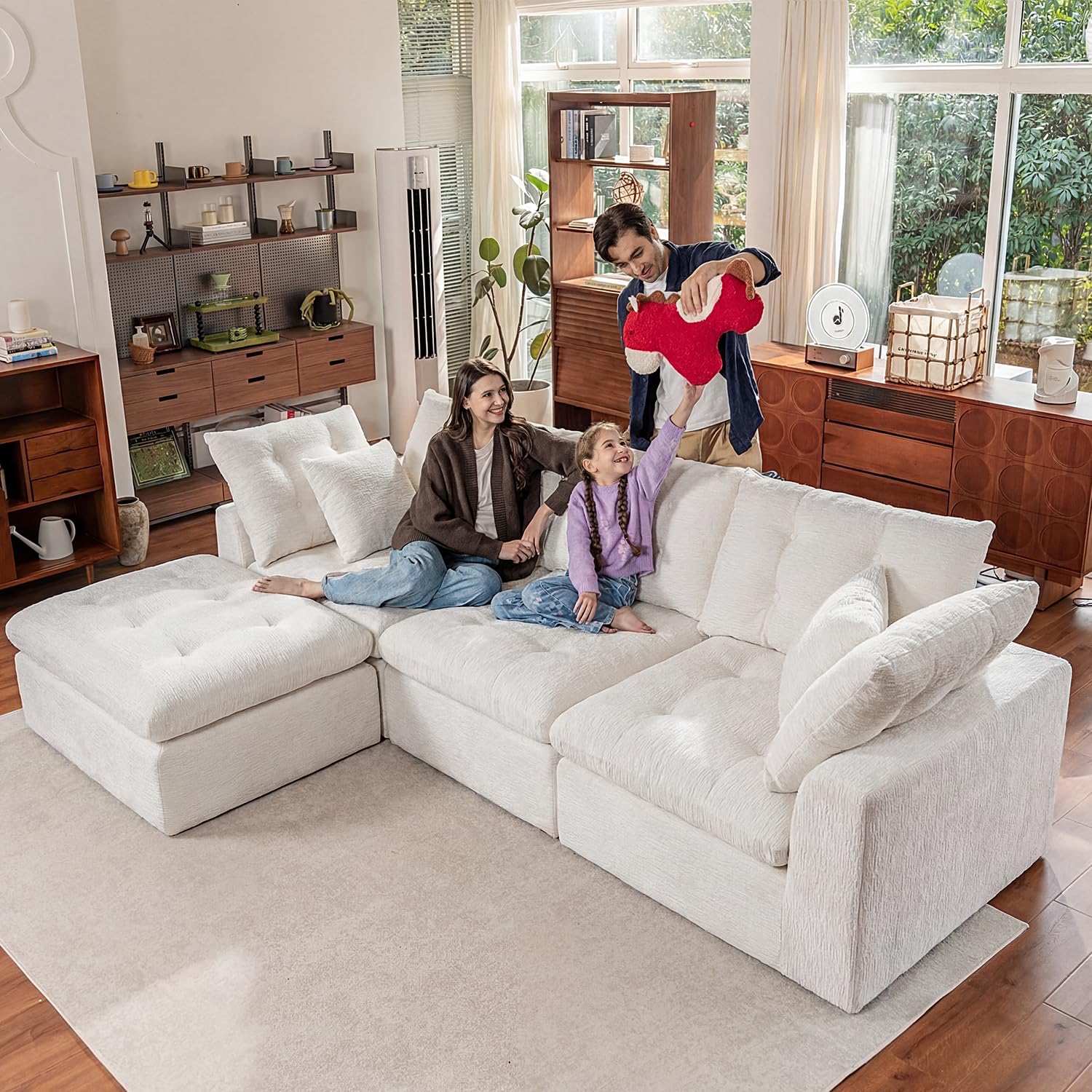 Nordivale 110" Cloud Sectional Couches L-Shaped Modular Boneless Chenille Sofa Couches with Deep Seat Ottoman and Side Pockets, Module Combination for Living Room 3 Seater