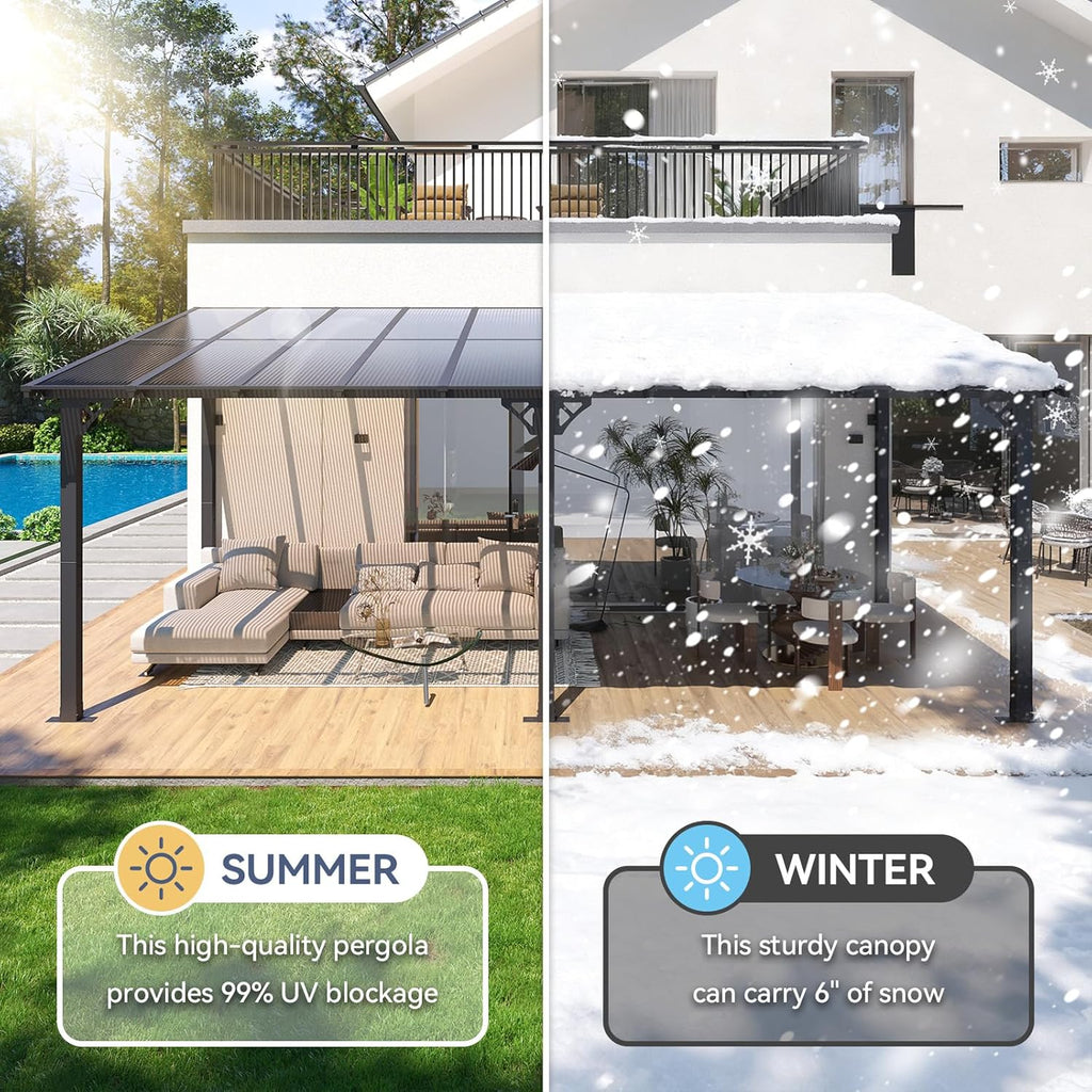 Breezestival 10' x 20' Lean to Gazebo with Polycarbonate Panel Wall Mounted Gazebo with Aluminum Top Frame Awing for Patio, Deck, Garden
