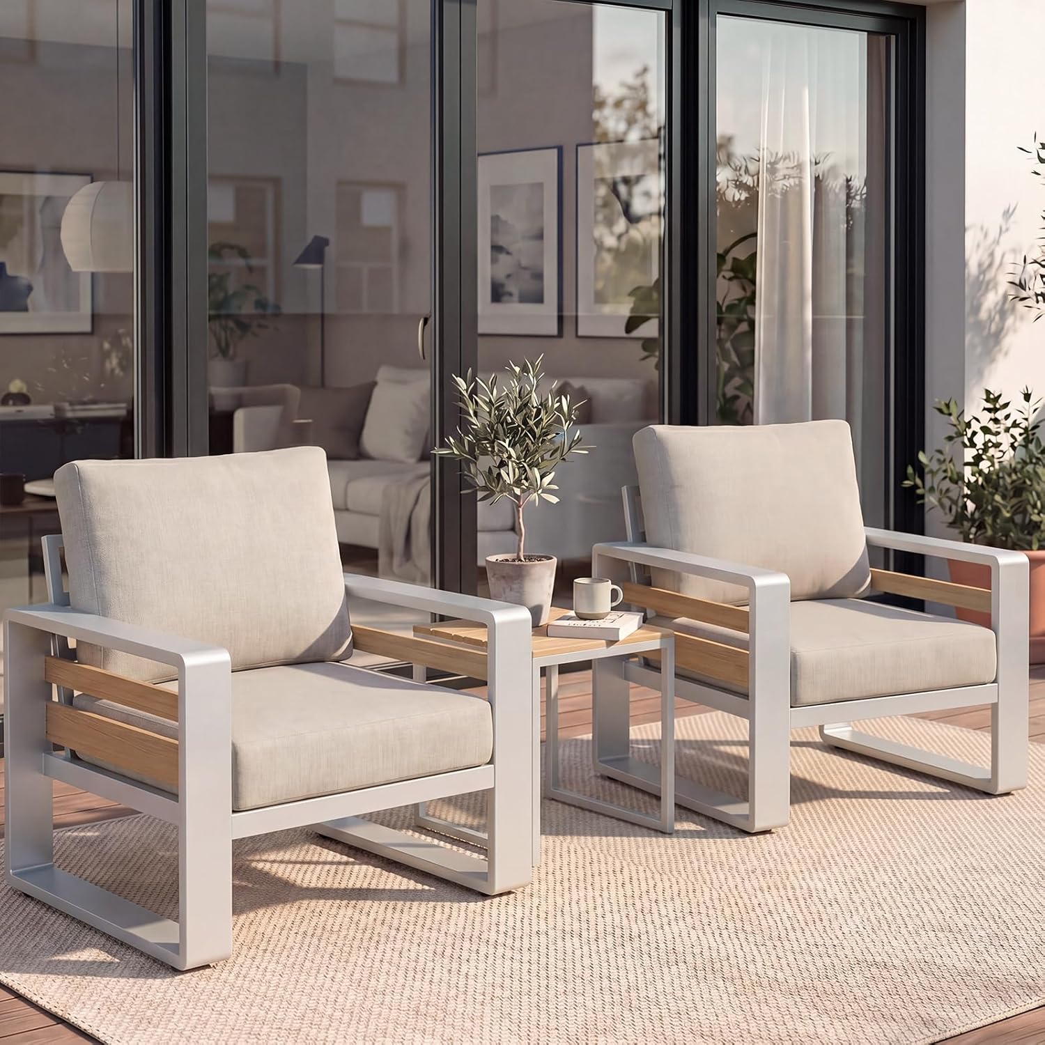 LET'S PATIO Aluminum Patio Furniture Set 7 Seats, Oversized Outdoor Sectional with 5.5" Washable Thick Cushions, Patio Conversation Sets with Coffee Table for Backyard