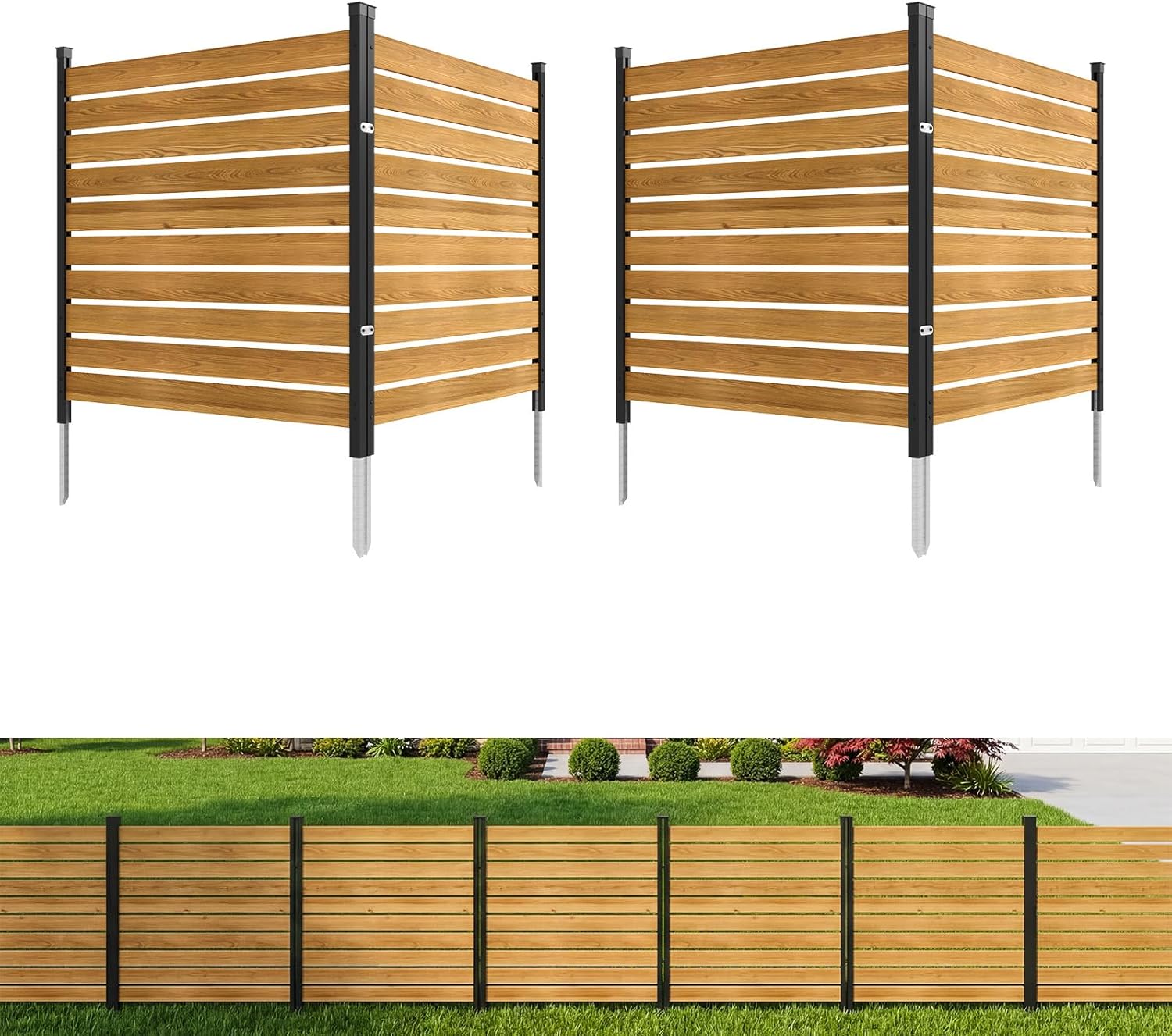 Aoxun 4 Panels Wood Privacy Screen, 41" x 38" No-Dig Outdoor Air Conditioner Fence Trash Cans, Weather-Resistant Wooden Sectional Fencing for Garden, Patio, and Backyard Privacy