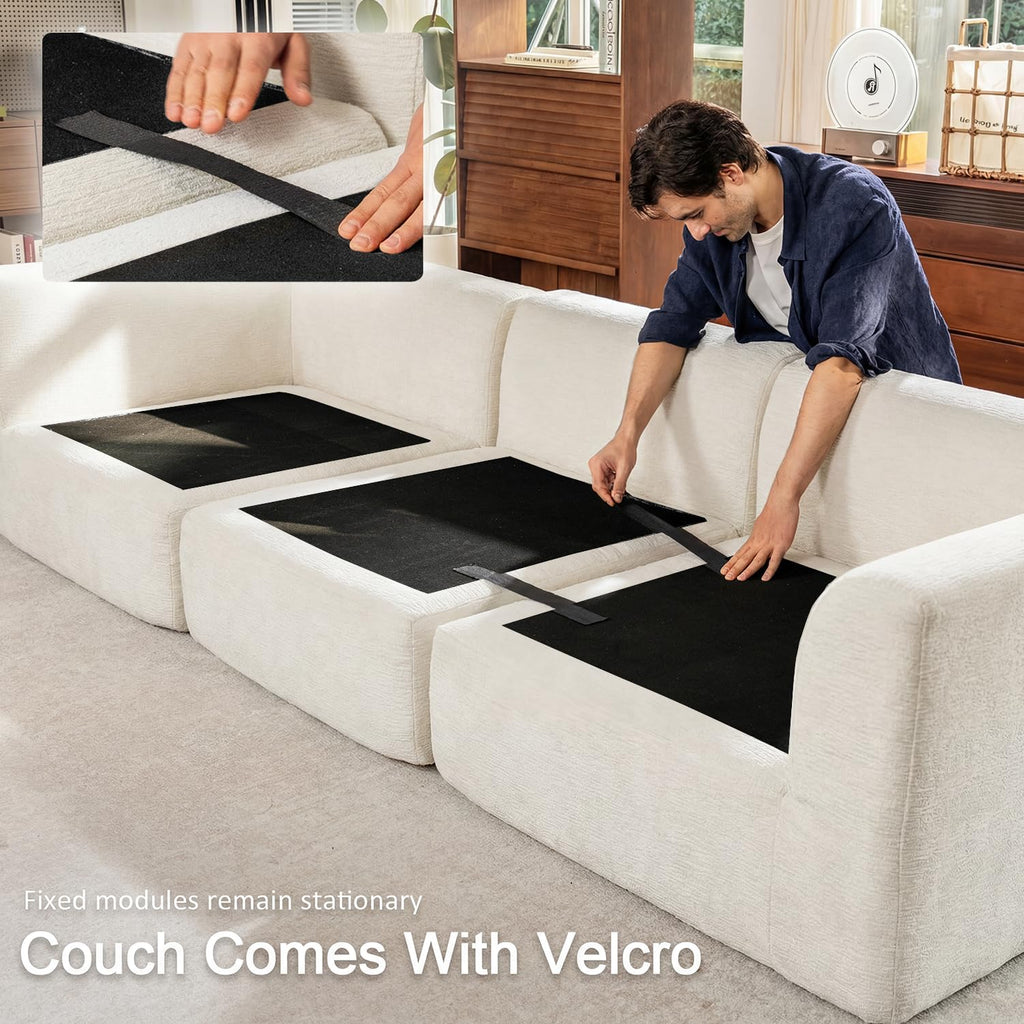 Nordivale 110" Cloud Sectional Couches L-Shaped Modular Boneless Chenille Sofa Couches with Deep Seat Ottoman and Side Pockets, Module Combination for Living Room 3 Seater
