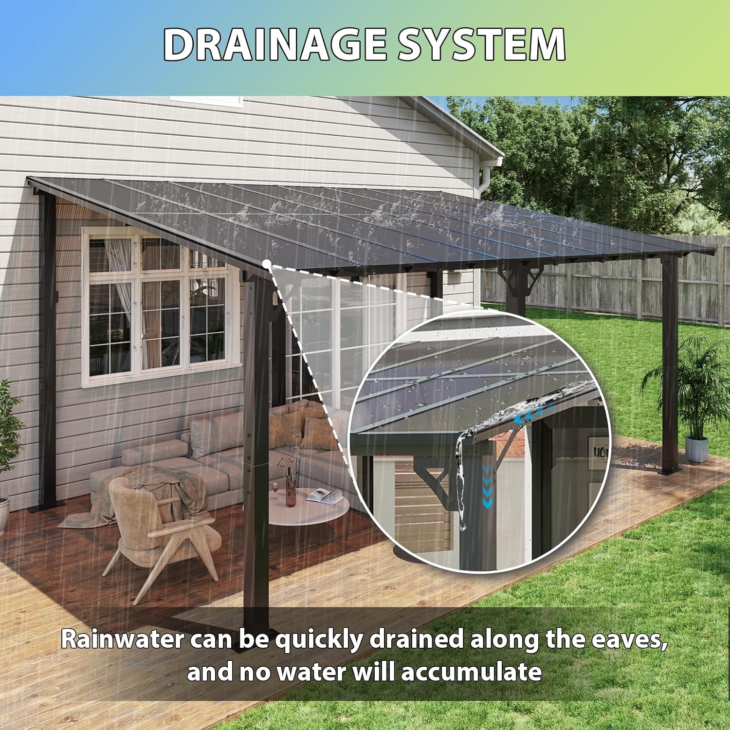 Aoxun 16’x 10’ Premium Gazebo with Aluminum Top Frame & Polycarbonate Panel, Wall Mounted Gazebos Pergola, Outdoor Patio Lean to Gazebo, Awnings with Sloped Roof, for Backyard, Porch, Deck, Black