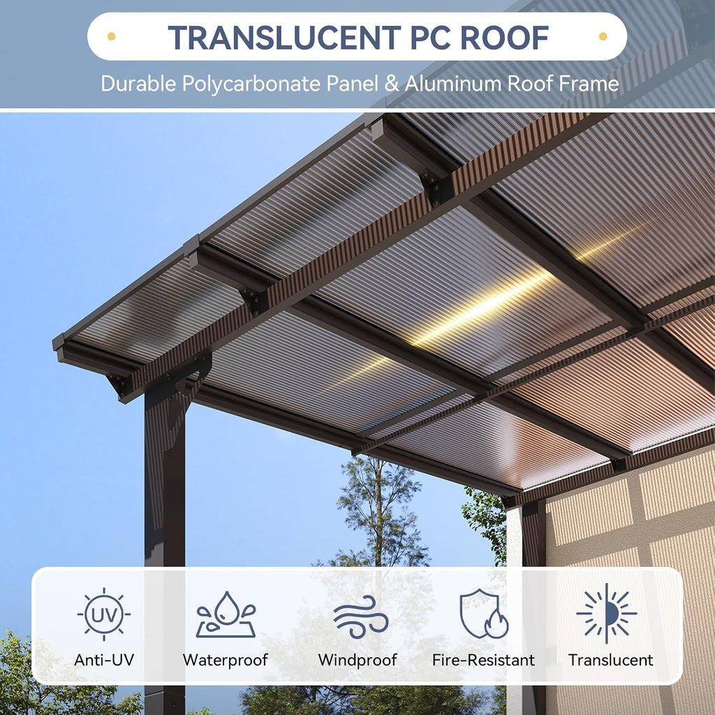 Breezestival 10' x 20' Lean to Gazebo with Polycarbonate Panel Wall Mounted Gazebo with Aluminum Top Frame Awing for Patio, Deck, Garden