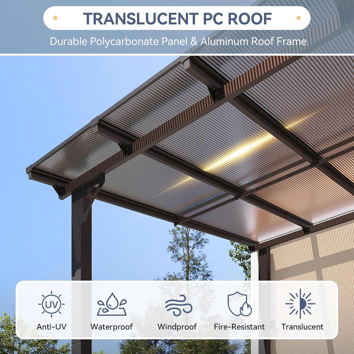 Breezestival 10' x 20' Lean to Gazebo with Polycarbonate Panel Wall Mounted Gazebo with Aluminum Top Frame Awing for Patio, Deck, Garden