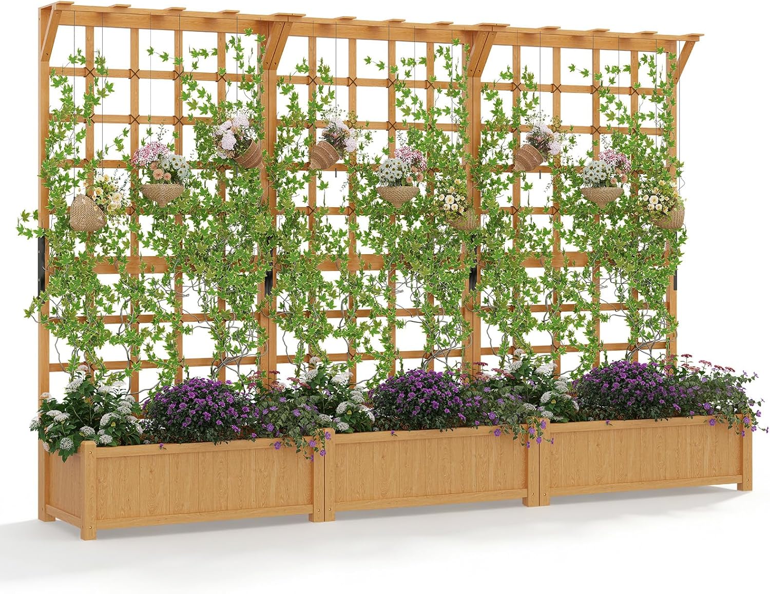 Aoxun 72" Raised Garden Bed with Trellis, Wood Planter Container with Hanging Roof & Garden Boxes for Climbing Plants Flowers Vine (2 piece)