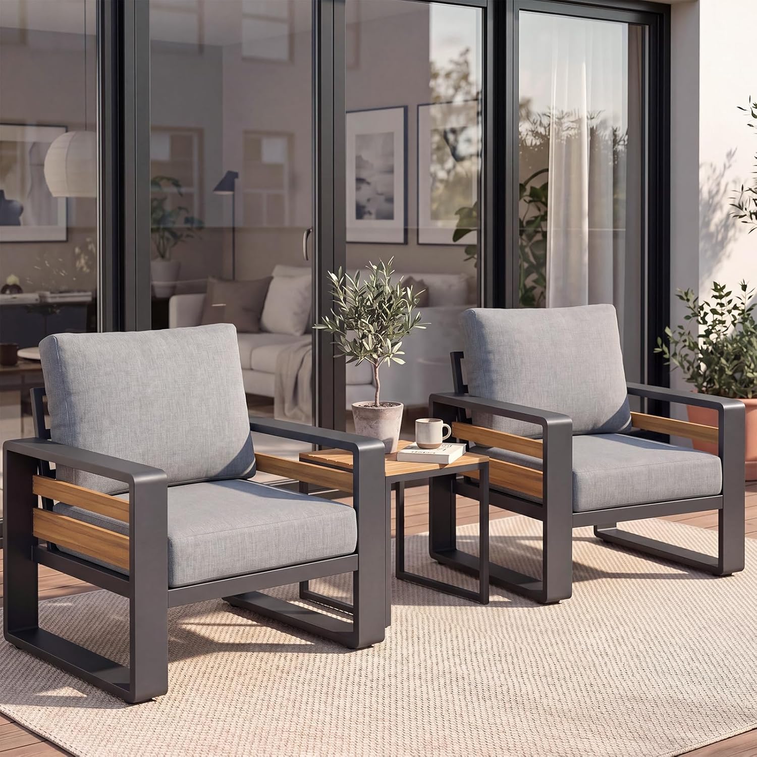 LET'S PATIO Aluminum Patio Furniture Set 7 Seats, Oversized Outdoor Sectional with 5.5" Washable Thick Cushions, Patio Conversation Sets with Coffee Table for Backyard