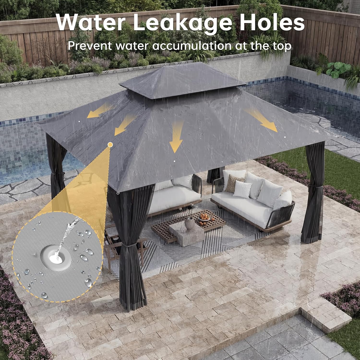 Aoxun 12x10 Outdoor Gazebo for Patio, Metal Frame Canopy Gazebo with Double Roofs, Heavy Duty Backyard Gazebo with Mosquito Netting, Patio Shelter for Garden Lawn Deck (Gray)