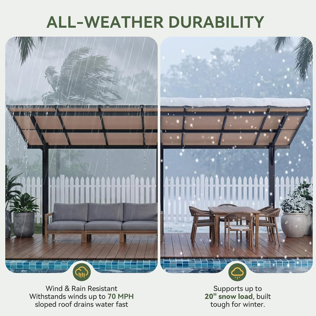 Aoxun 14' x 10' Gazebo, Freestanding Pergola with Roof, Heavy Duty Outdoor Pergolas for Patios, Hard Top Metal Wall-Mounted Pergola, 4.72" Thick Support Posts Carport Shelter for Patio, Backyard