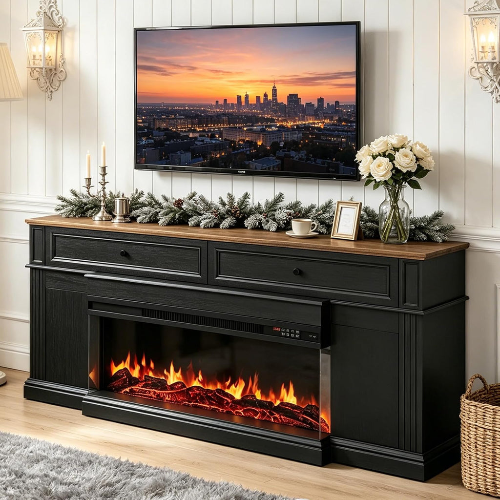 Breezestival Electric Fireplace TV Stand with 3-Sided Fireplace, 63" Entertainment Center for TVs up to 70", Modern Media Console with Large Storage, Black