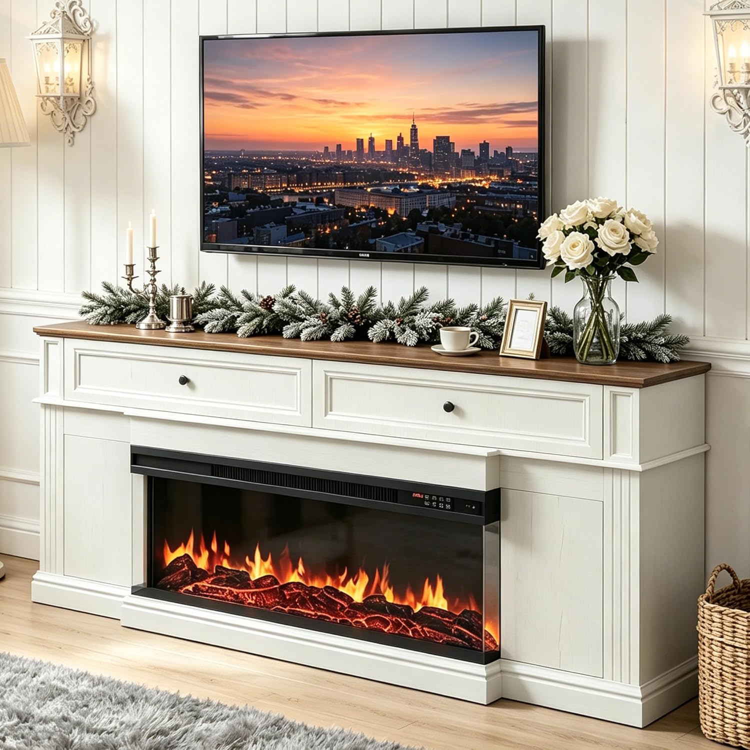 Breezestival Electric Fireplace TV Stand with 3-Sided Fireplace, 63" Entertainment Center for TVs up to 70", Modern Media Console with Large Storage, Black